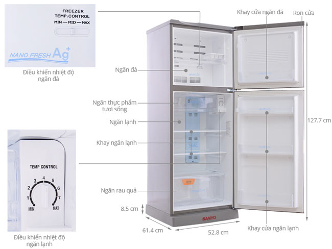 Tủ lạnh cũ Sanyo 165 lít SR-U185PN